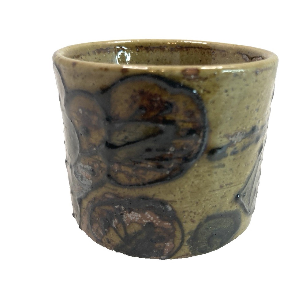 Studio Art Pottery Cup Votive Shot Glass Brown 2 1/2"